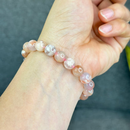 Natural Floral Agate Bracelet Size 9.5 mm
