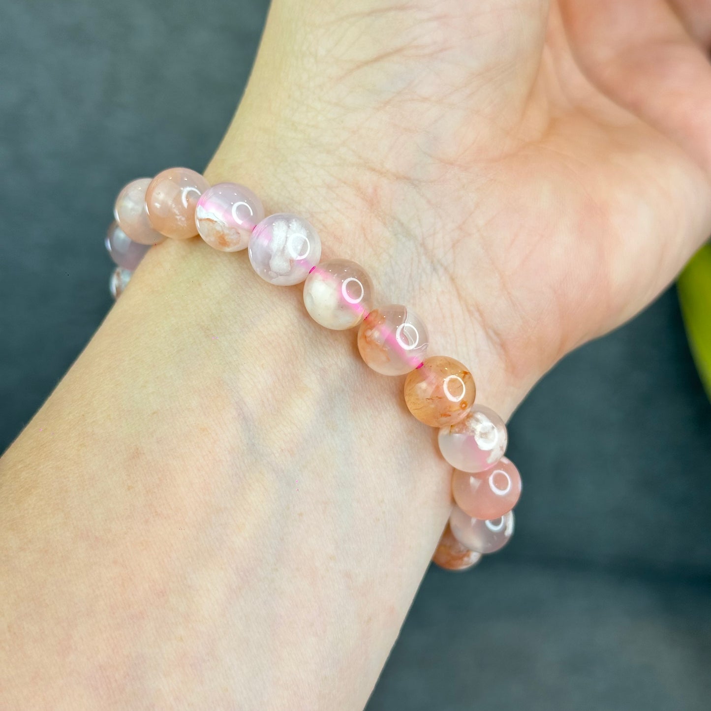 Natural Floral Agate Bracelet Size 9.5 mm