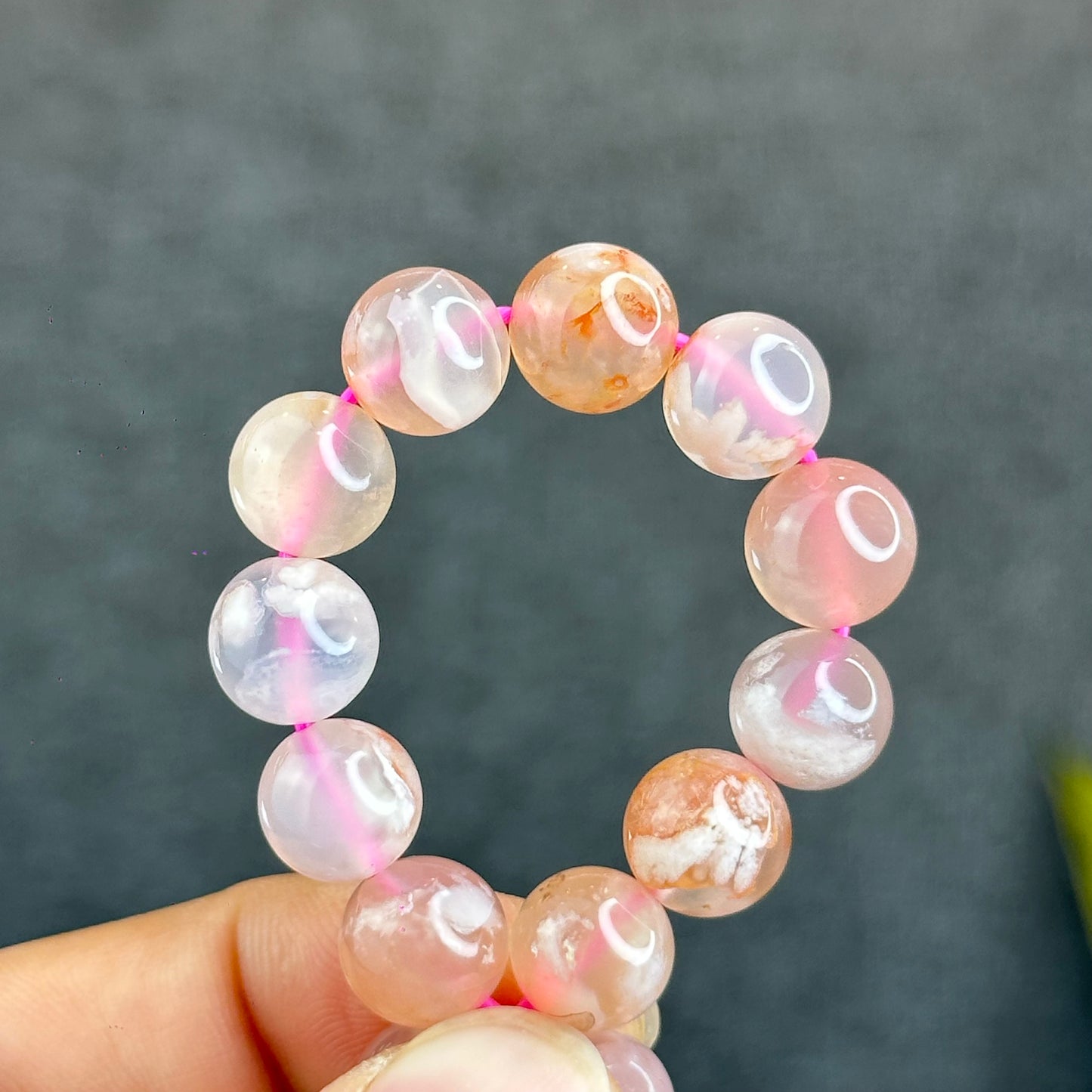 Natural Floral Agate Bracelet Size 9.5 mm