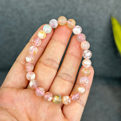 Natural Floral Agate Bracelet Size 8 mm