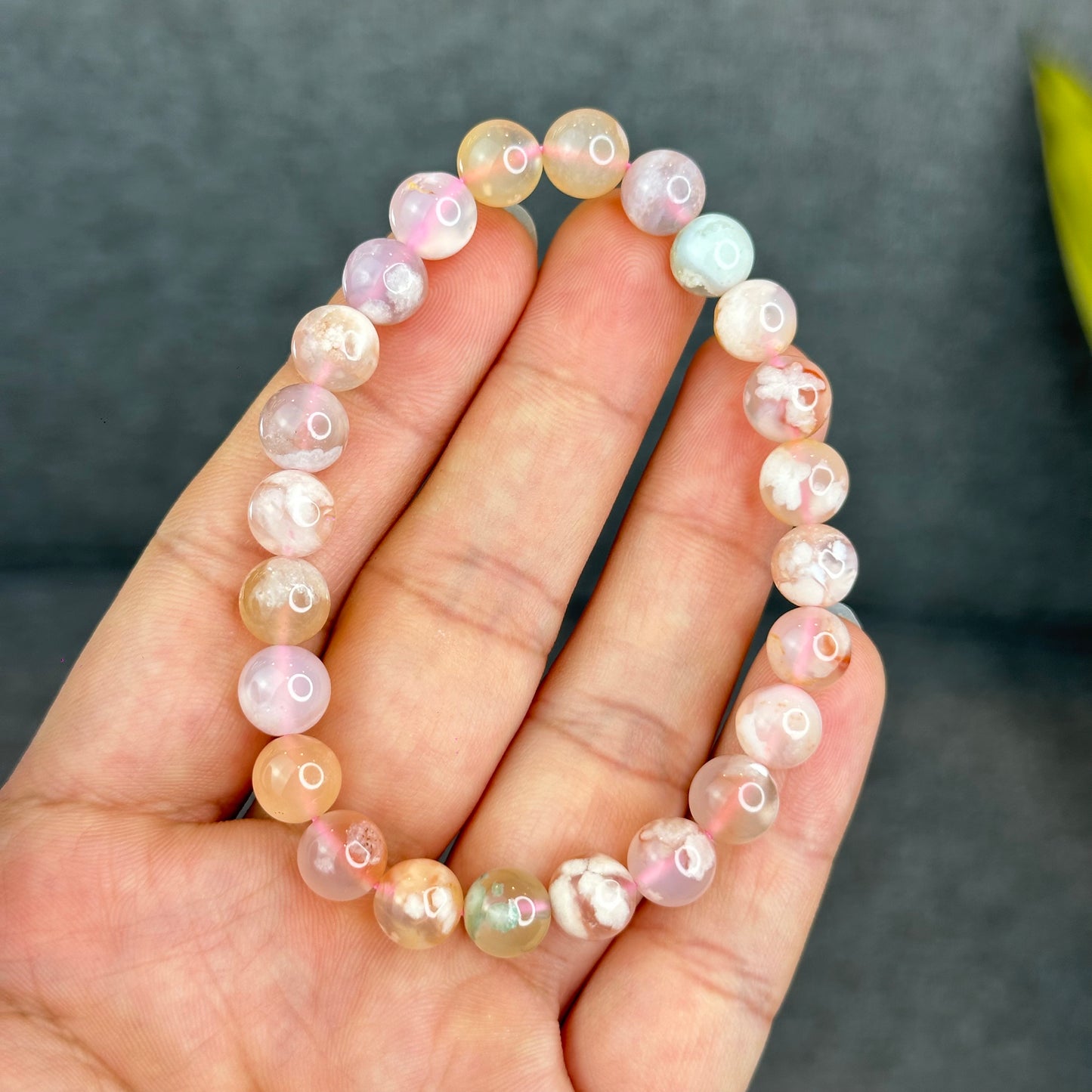 Natural Floral Agate Bracelet Size 8 mm