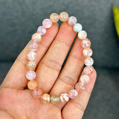 Natural Floral Agate Bracelet Size 8 mm
