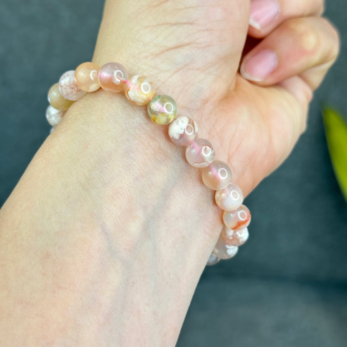Natural Floral Agate Bracelet Size 8 mm