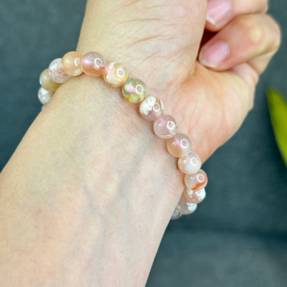 Natural Floral Agate Bracelet Size 8 mm