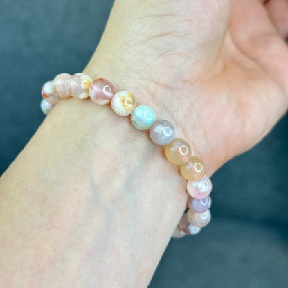 Natural Floral Agate Bracelet Size 8 mm