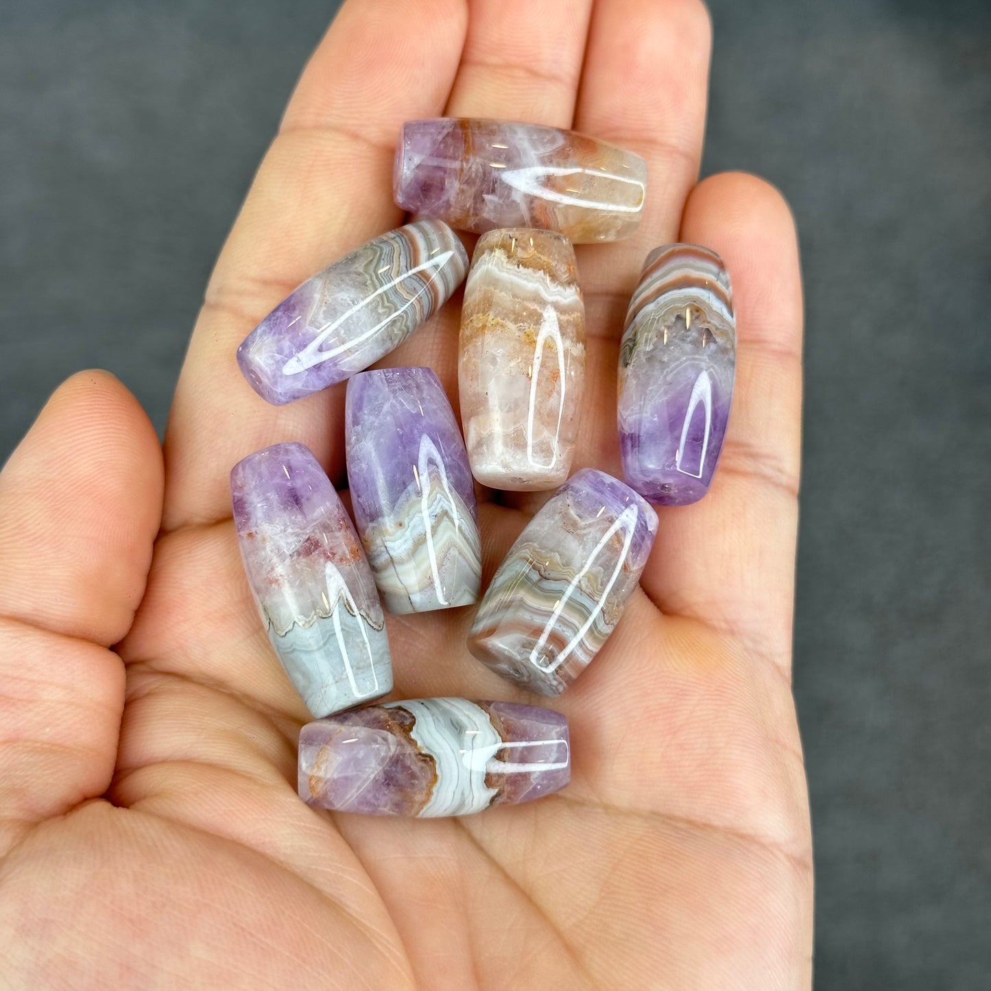 Natural Amethyst Lace Agate Lu Thong Charm