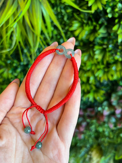 Water Green Natural Jadeite Jade Infinity Carving Braided Bracelet