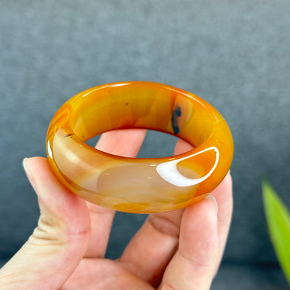 Natural Agate Bangle Leaf Style Size 52 mm