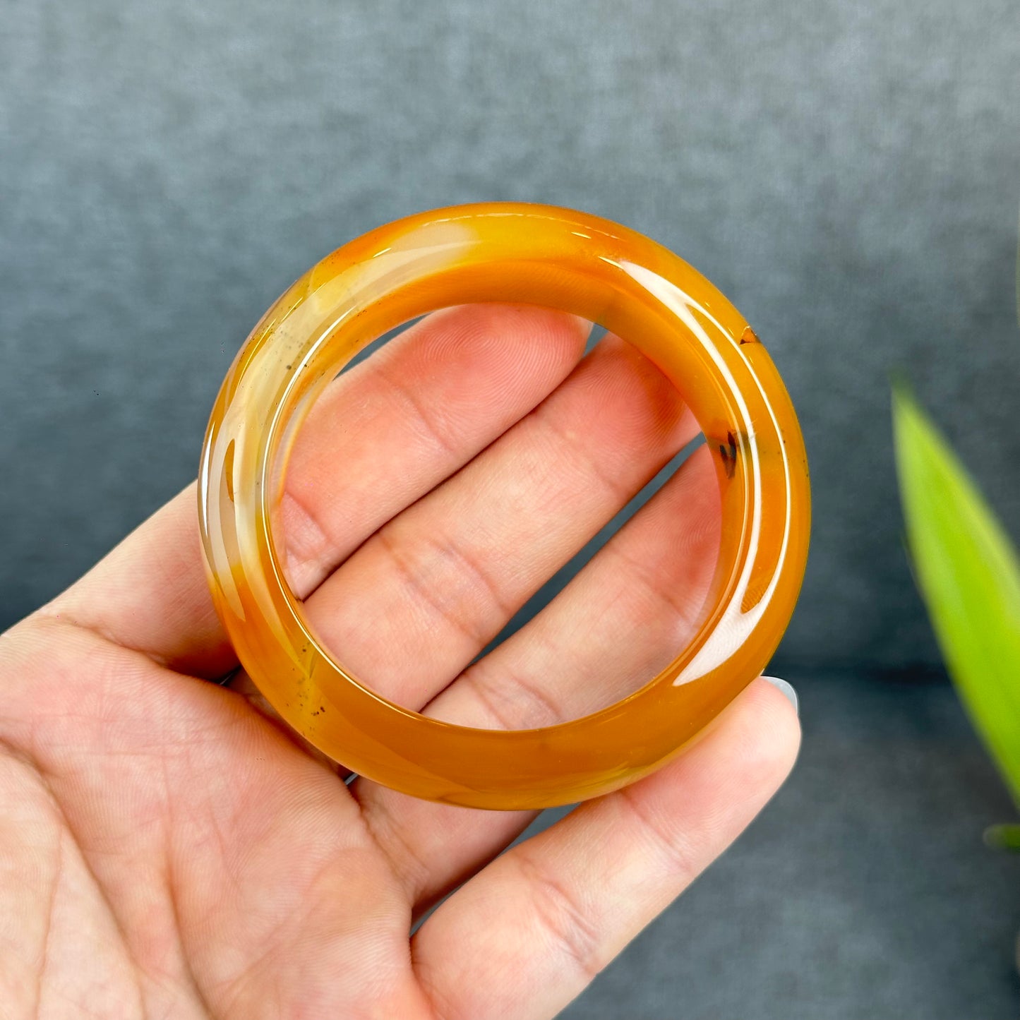 Natural Agate Bangle Leaf Style Size 52 mm