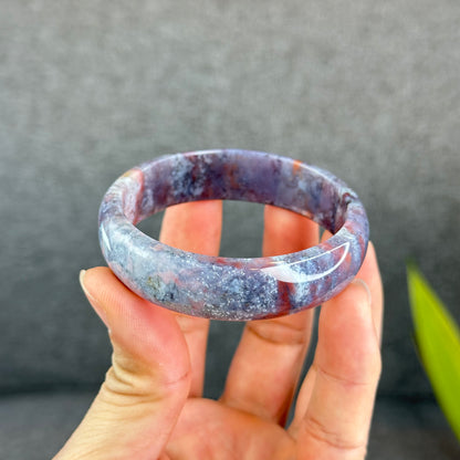 Natural Moss Agate Bangle Leaf Style Size 56 mm