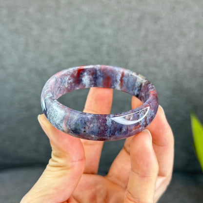 Natural Moss Agate Bangle Leaf Style Size 56 mm