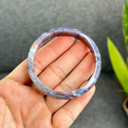 Natural Moss Agate Bangle Leaf Style Size 56 mm