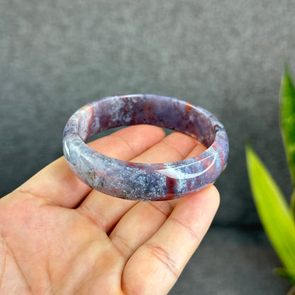Natural Moss Agate Bangle Leaf Style Size 56 mm