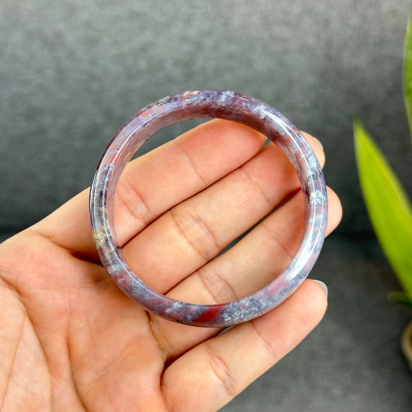 Natural Moss Agate Bangle Leaf Style Size 56 mm