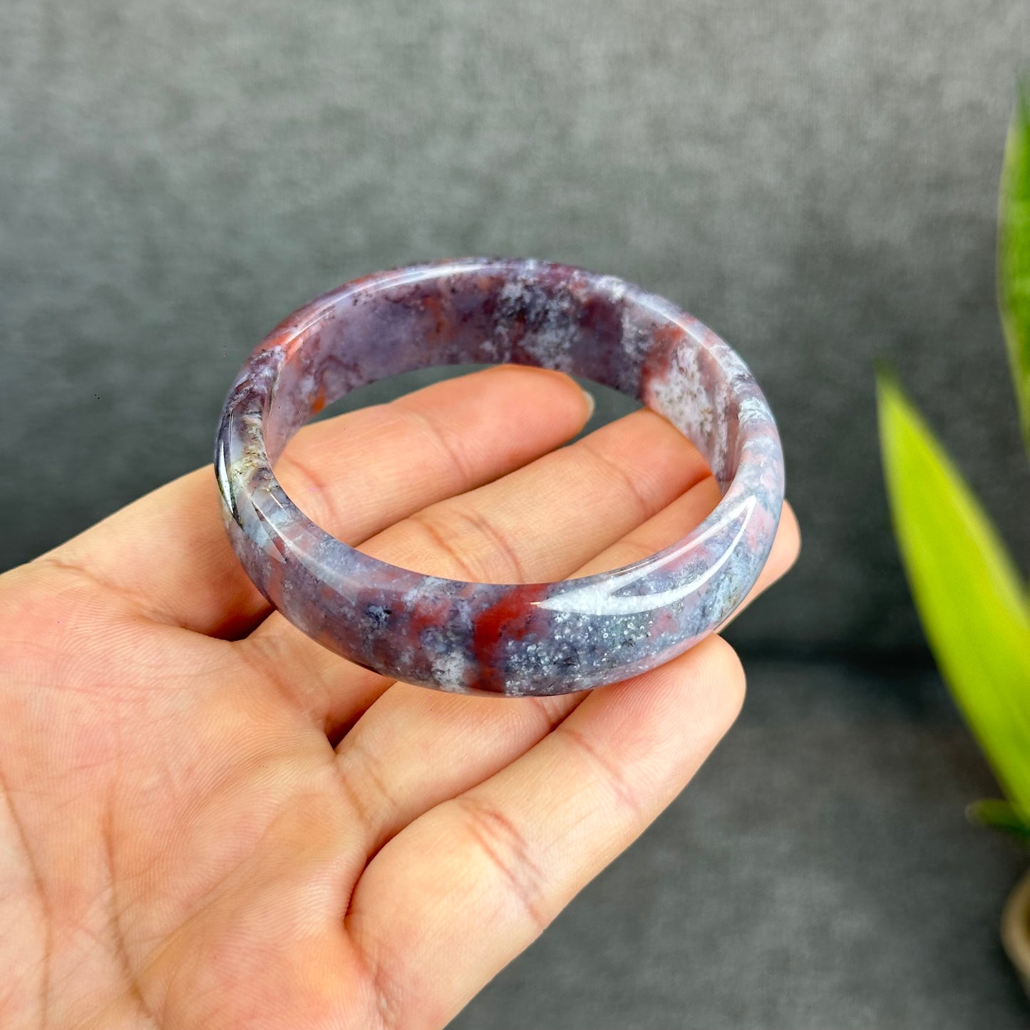 Natural Moss Agate Bangle Leaf Style Size 56 mm