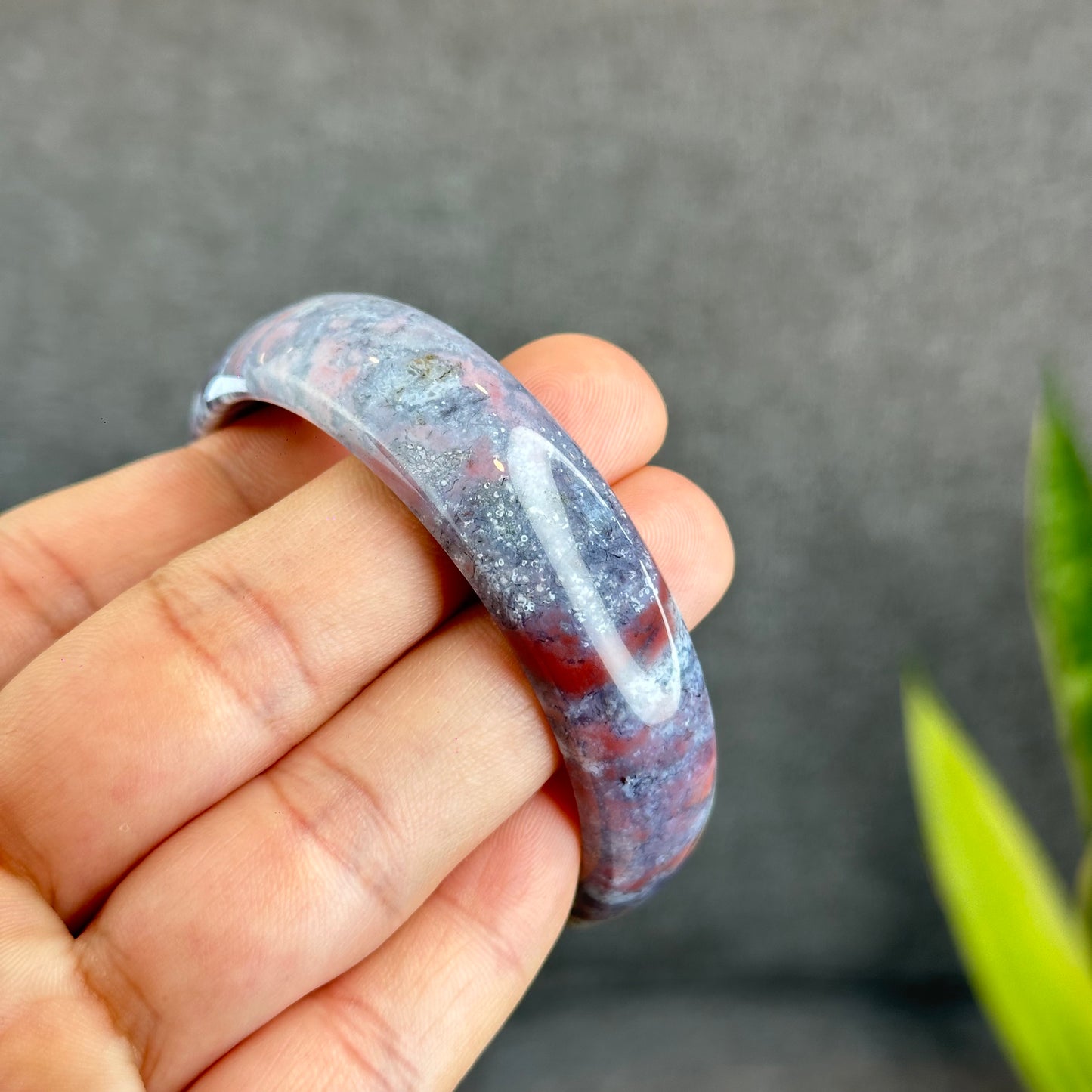 Natural Moss Agate Bangle Leaf Style Size 56 mm