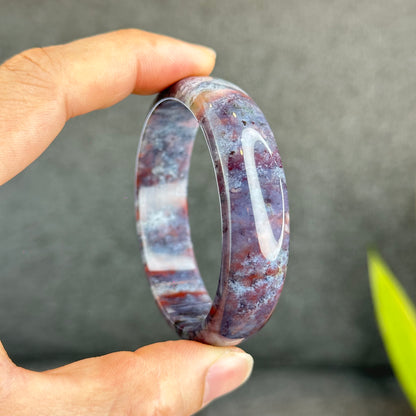Natural Moss Agate Bangle Leaf Style Size 56 mm