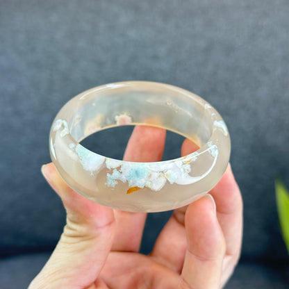 Flower Agate Bangle Leaf Style Size 55.5 mm