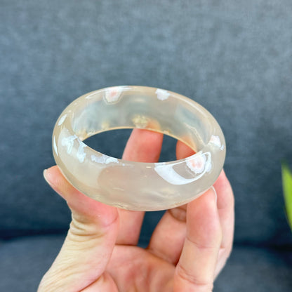 Flower Agate Bangle Leaf Style Size 55.5 mm