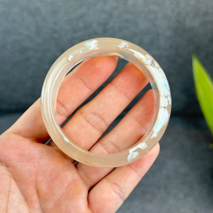Flower Agate Bangle Leaf Style Size 55.5 mm