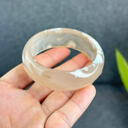 Flower Agate Bangle Leaf Style Size 55.5 mm