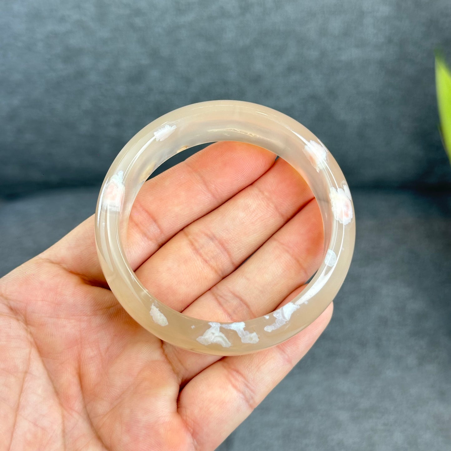 Flower Agate Bangle Leaf Style Size 55.5 mm