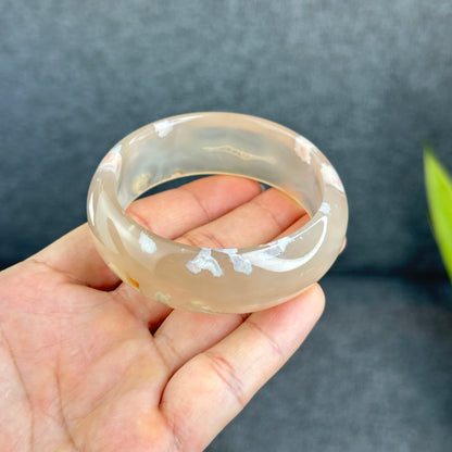 Flower Agate Bangle Leaf Style Size 55.5 mm