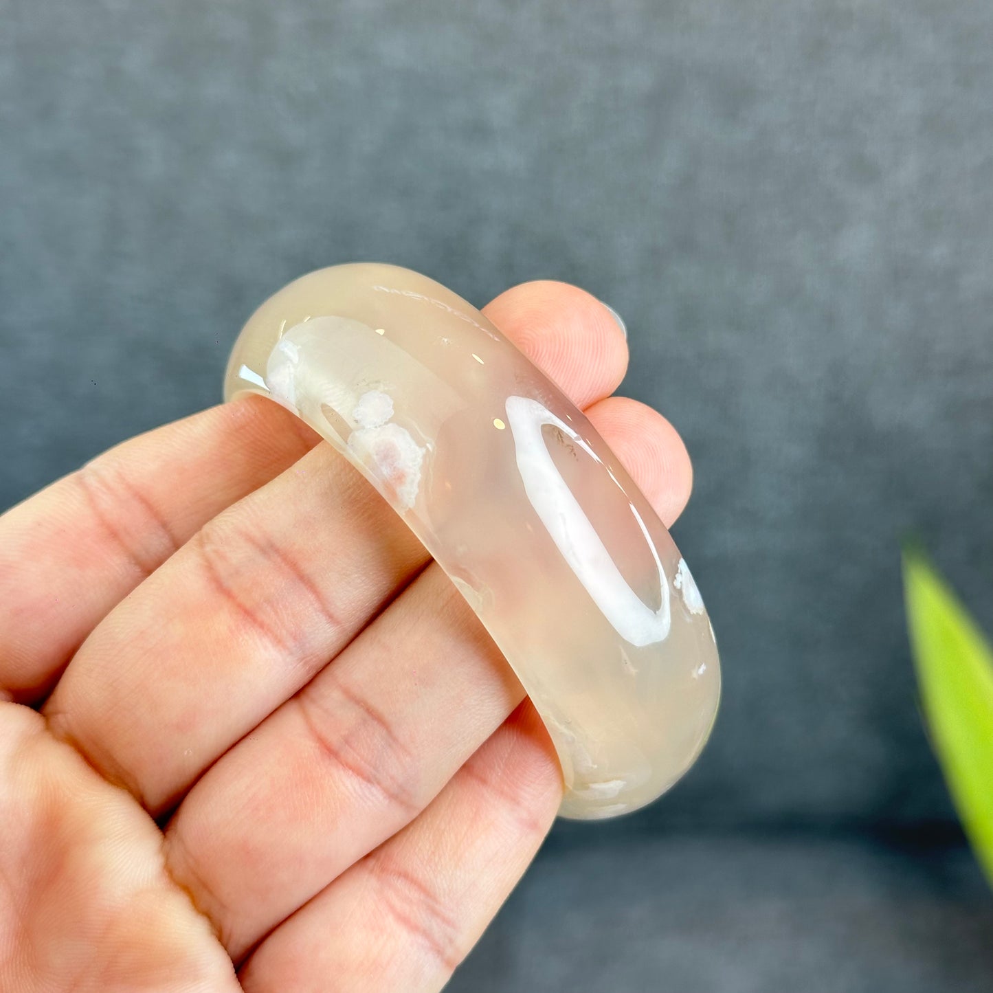 Flower Agate Bangle Leaf Style Size 55.5 mm