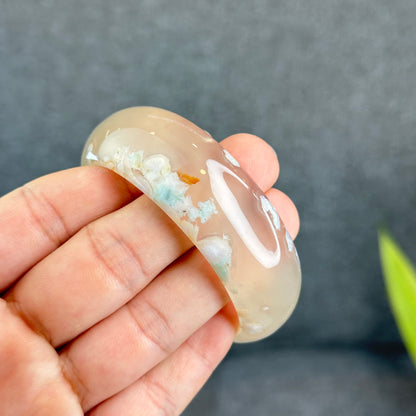 Flower Agate Bangle Leaf Style Size 55.5 mm