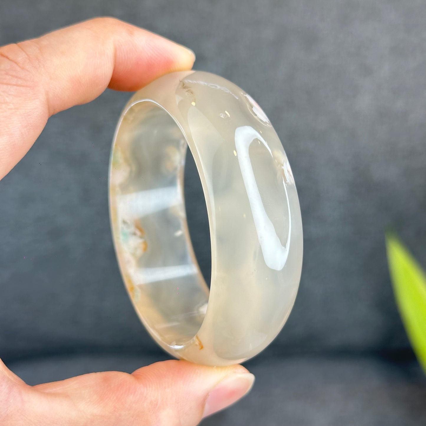 Flower Agate Bangle Leaf Style Size 55.5 mm