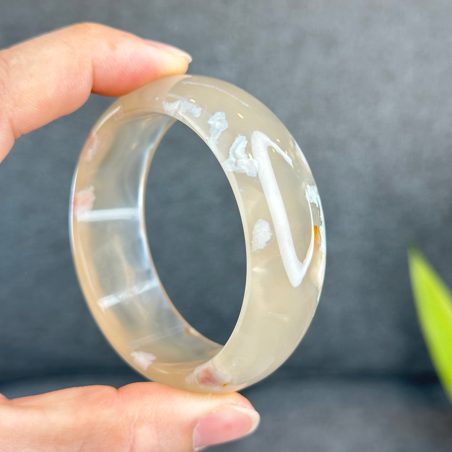 Flower Agate Bangle Leaf Style Size 55.5 mm