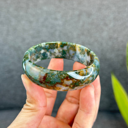Natural Moss Agate Bangle Leaf Style Size 58 mm