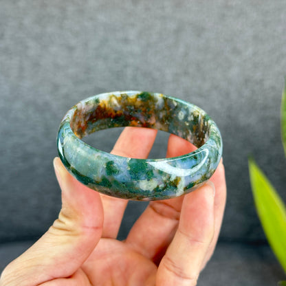Natural Moss Agate Bangle Leaf Style Size 58 mm