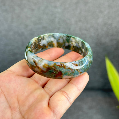 Natural Moss Agate Bangle Leaf Style Size 58 mm
