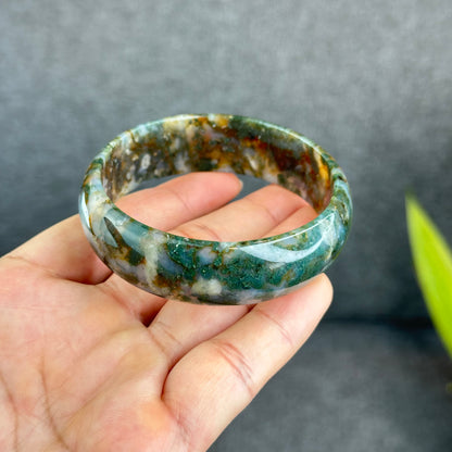 Natural Moss Agate Bangle Leaf Style Size 58 mm