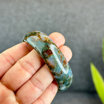 Natural Moss Agate Bangle Leaf Style Size 58 mm