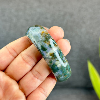 Natural Moss Agate Bangle Leaf Style Size 58 mm