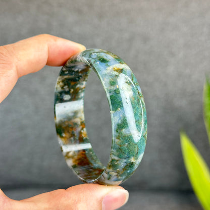 Natural Moss Agate Bangle Leaf Style Size 58 mm