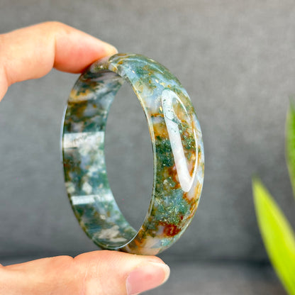 Natural Moss Agate Bangle Leaf Style Size 58 mm