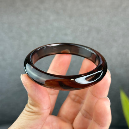 Natural Smoky Quartz Bangle Leaf Style Size 55 mm