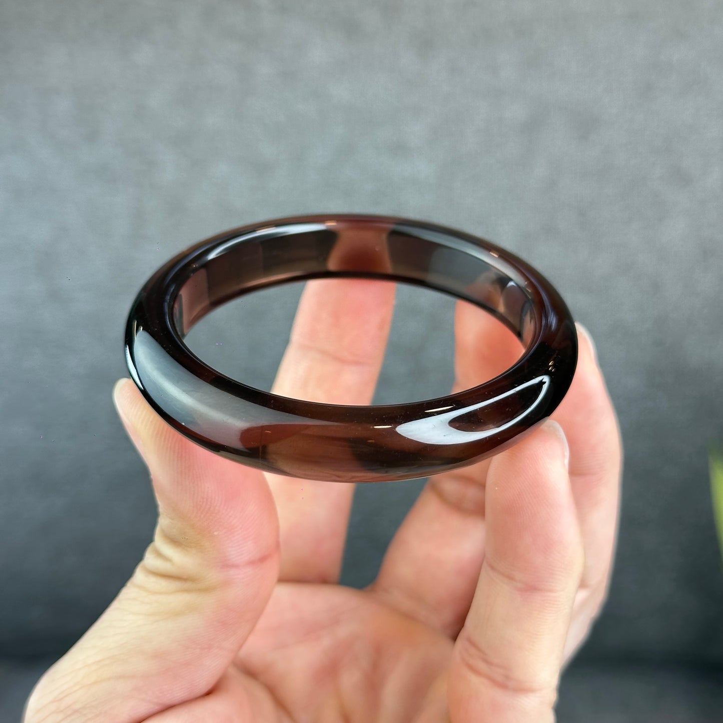 Natural Smoky Quartz Bangle Leaf Style Size 55 mm