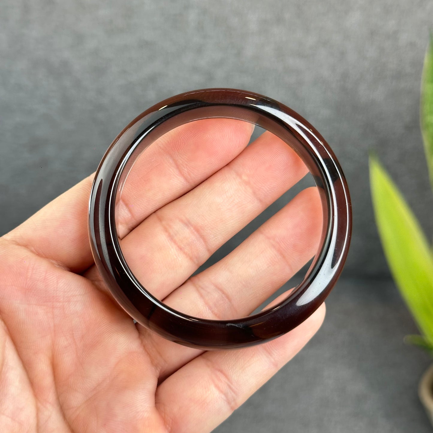 Natural Smoky Quartz Bangle Leaf Style Size 55 mm