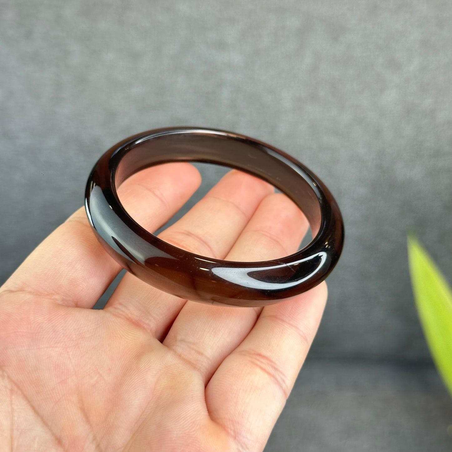 Natural Smoky Quartz Bangle Leaf Style Size 55 mm