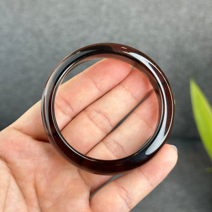 Natural Smoky Quartz Bangle Leaf Style Size 55 mm