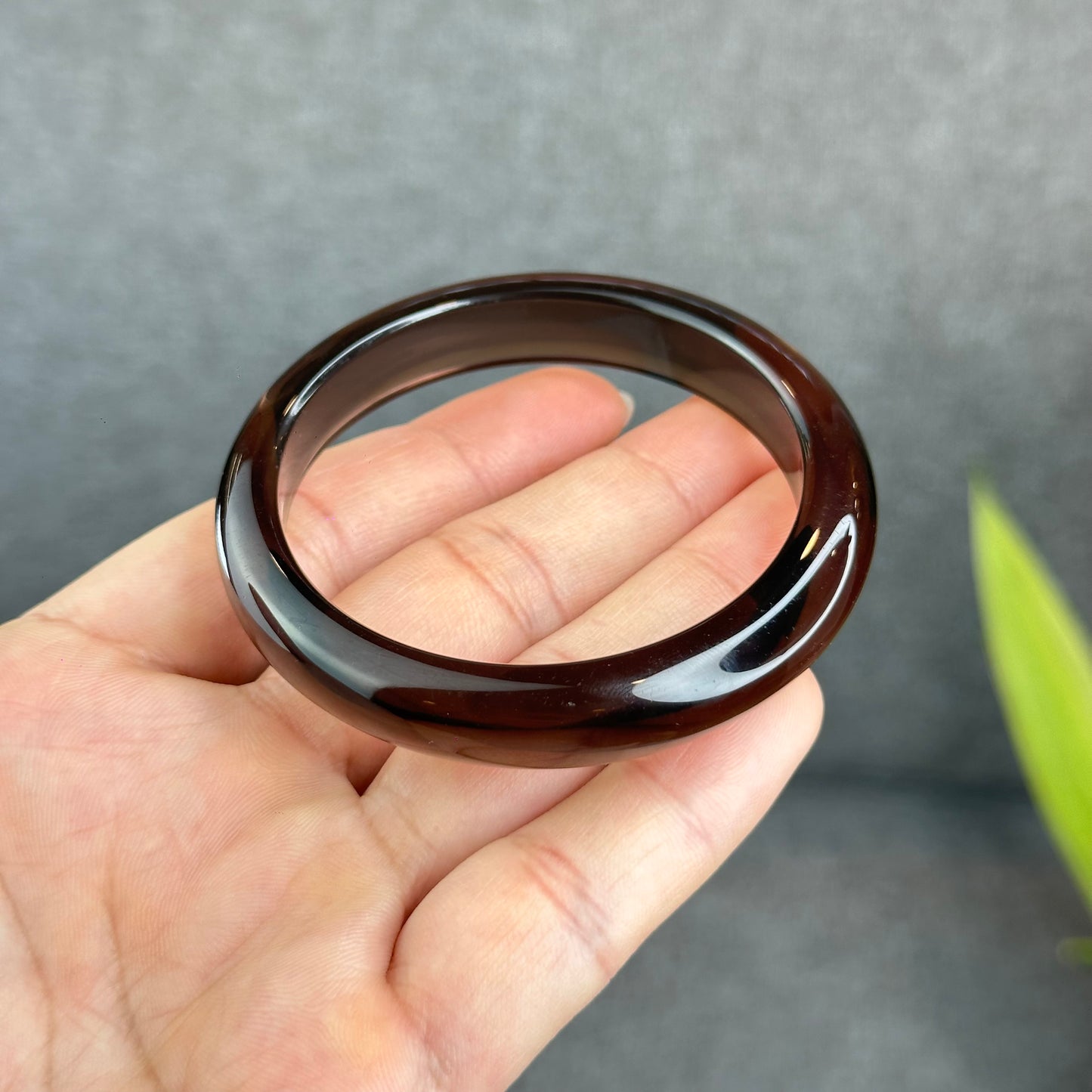 Natural Smoky Quartz Bangle Leaf Style Size 55 mm