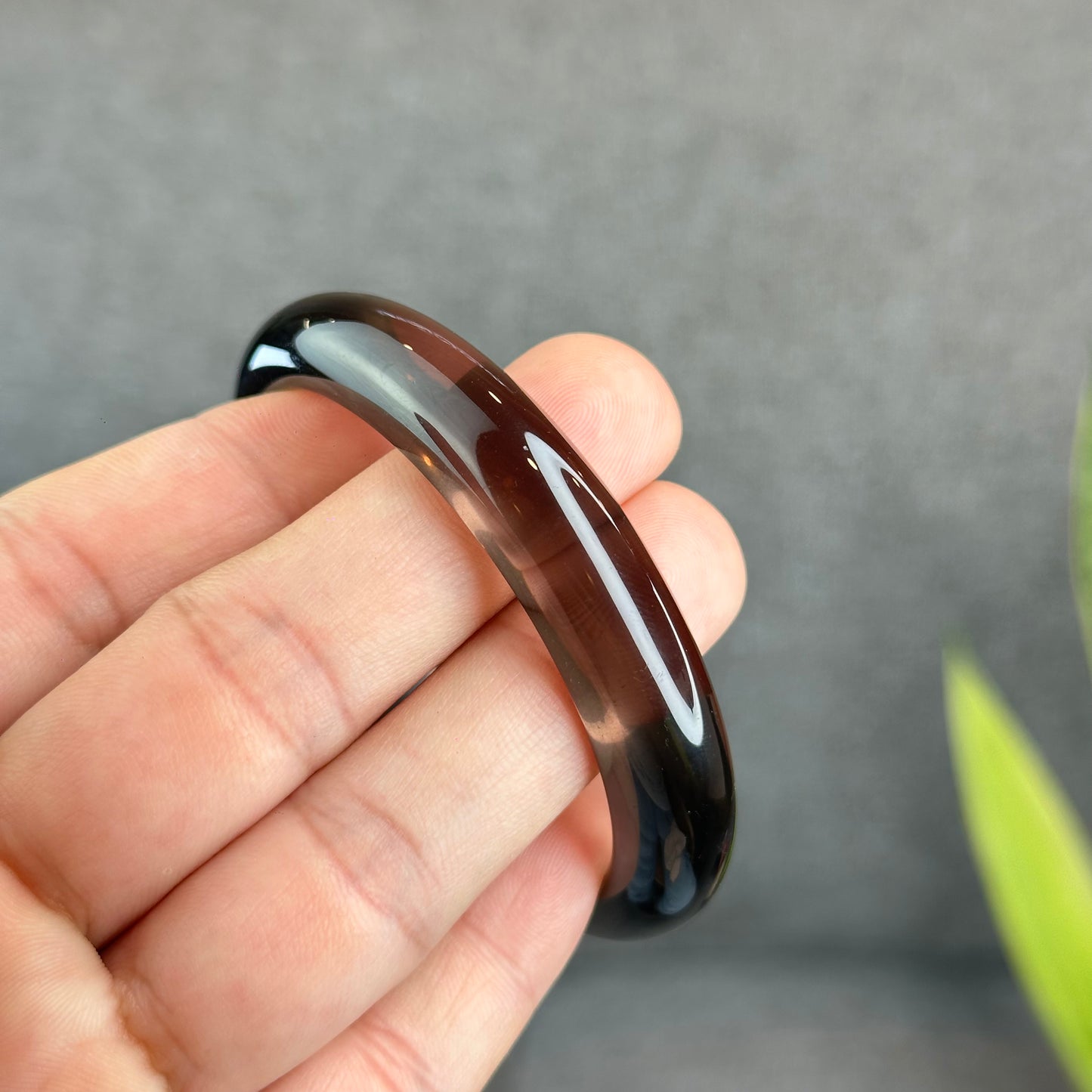 Natural Smoky Quartz Bangle Leaf Style Size 55 mm