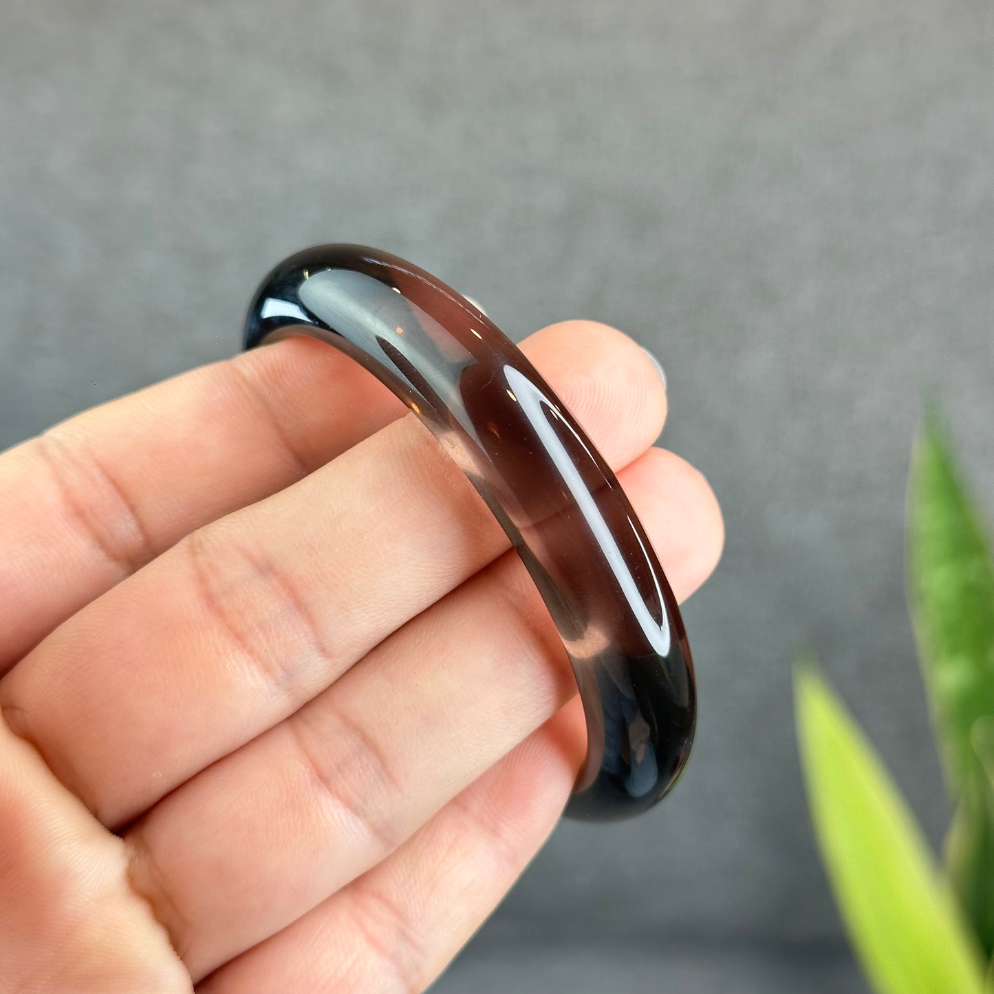 Natural Smoky Quartz Bangle Leaf Style Size 55 mm