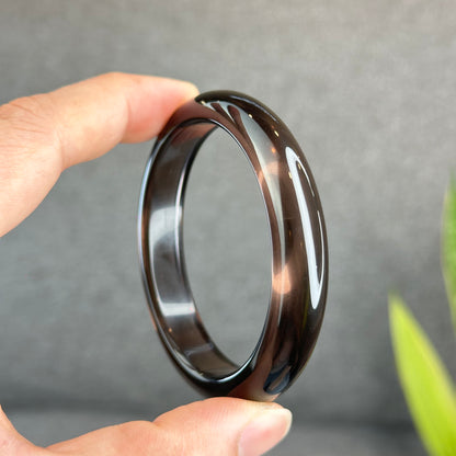 Natural Smoky Quartz Bangle Leaf Style Size 55 mm