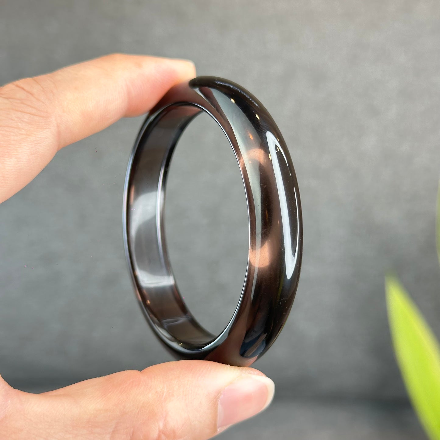 Natural Smoky Quartz Bangle Leaf Style Size 55 mm