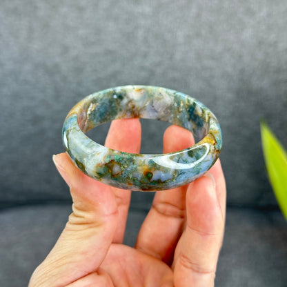 Natural Moss Agate Bangle Leaf Style Size 55 mm